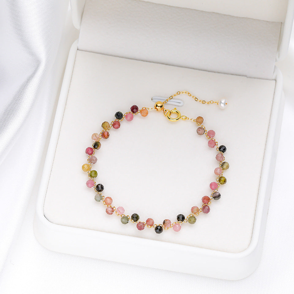 Natural Stone Colorful Cross-section Tourmaline Bracelet For Women Hand-woven Adjustable