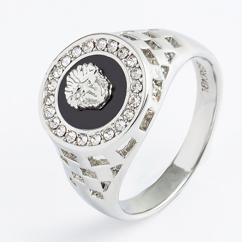 Fashion Man Diamond Cut Oil Dripping Round Lion Head Ring