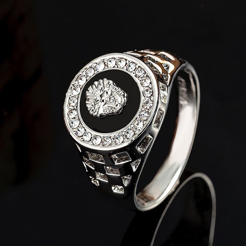 Fashion Man Diamond Cut Oil Dripping Round Lion Head Ring