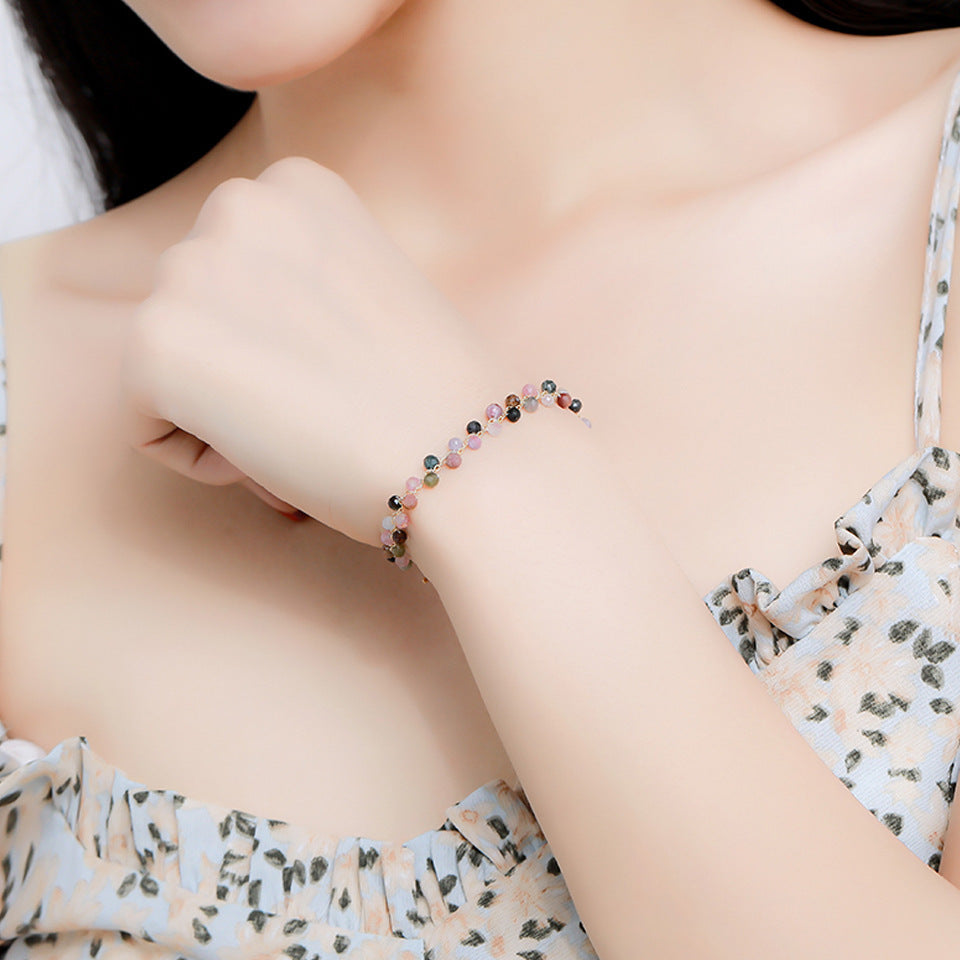 Natural Stone Colorful Cross-section Tourmaline Bracelet For Women Hand-woven Adjustable